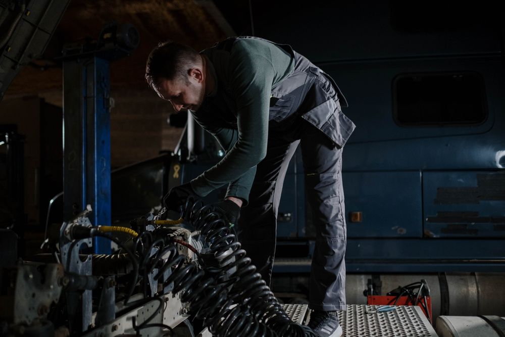 Close-up of truck component repair